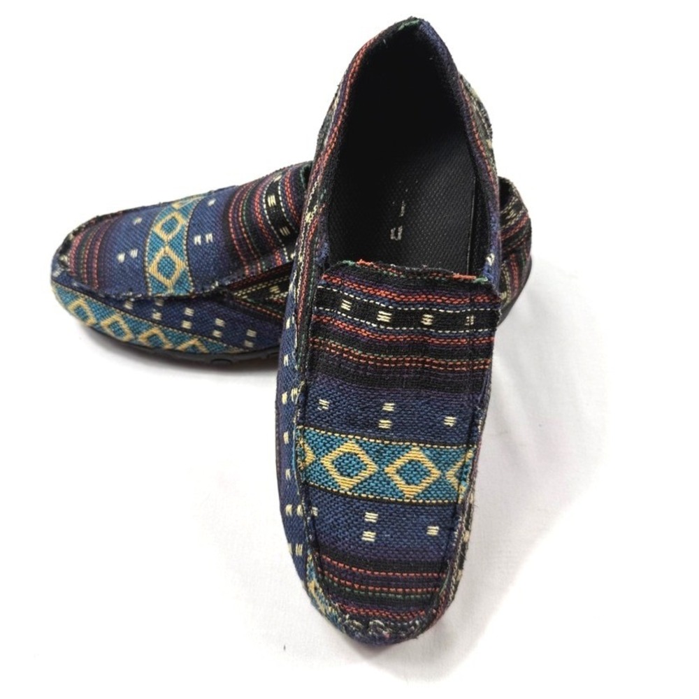 Roper Womens Blue Serape Southwestern Textile Slip On Driving Moc Loafers 8.5